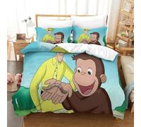 LLEERCFTY Curious George Duvet Cover Sets 3 PCS Hotel Quality Quilt Cover Bedding Set Bed Covers with Pillowcases with Zipper Closure Hypoallergenic Soft Breathable Microfiber Single（140x200cm）