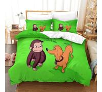 LLEERCFTY Curious George Duvet Cover Sets 3 PCS Hotel Quality Quilt Cover Bedding Sets Bed Covers with Pillowcases with Zipper Closure Ultra Soft Hypoallergenic Microfiber Single（140x200cm）