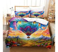 LLEERCFTY Hot Air Balloon Bedding Or Kids Teens Adults 3D Duvet Cover 3 Pieces Colourful Bed Set Quilt Cover And Pillow Cases Comforter Cover with Hidden Zipper Closure Single(140x200cm)