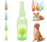 LLELEMAMO Crunch Play Bottle Toy, Crunchnplay Bottle Toy for Dogs, 9.7"/7.7" Rubber water bottle dog toy, Interesting Squeaky Dog Toys, Outdoor Interactive Dog Chew Toy with Tennis Ball (Green,Small)