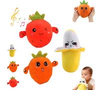 LLELEMAMO Interactive Music Plush Toy, Touch-Sensitive Fruit Body-Sensing Doll with 15 Sound Modes, Induction Singing Sensory Toy for Toddler Early Education and Family Group Play Games (3pcs)
