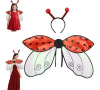 LLELEMAMO Ladybug Wings Adult with Headband Accessories Set, Halloween Ladybug Costumes, Lady Bug Wings Set for Party (Red)
