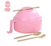 LLELEMAMO Microwave Ramen Cooker Bowl Set, 40oz Instant Noodle Pot with Drain Basket and Tableware, Multipurpose Soup and Salad Container for Students, Travel, Kitchen and Office (Pink)