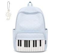 LLELEMAMO Polka Dot Backpack, Black Piano Key Design with Zip Pockets and Star Pendant, Cute Y2K School Bag for Teenage Girls, Music Daypack for College, Travel, Shopping & Daily Use (Blue3)