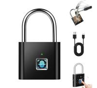 LLELEMAMO Touchtanium Fingerprint Padlock, Biometric Lock, Black, Can Record 20 Fingerprints, Waterproof and Rustproof, USB Charging, Smart Padlock for Gym, Locker, Gates
