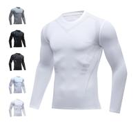 LLELEMAMO Vitrumite Compression Shirt, Quick-Drying Breathable Long Sleeve Compression Shirts for Men, for Workout (XL,White-B)