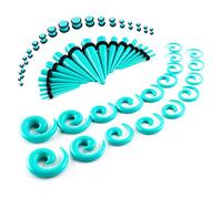 LLGLEU Ear Stretching Kit 54 Pieces 14G-00G Ear Gauges Expander Set Acrylic Tapers and Plugs & Silicone Tunnels Body Piercing Jewelry Set with EVA Box (Turquoise)