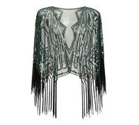 LLHCF 1920s Sequined Fringe Cloak Vintage Women's Shoulder Shawl Elegant Party Coverup For Wedding Parties & Evening Gowns Wedding Reception Shawl