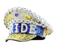 LLHCF Bride Hat For Dancing Party Glittering Music Festival Women Costume Rhinestone Sequins Captain Hats