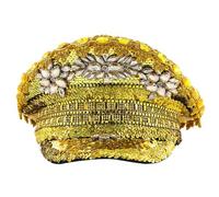LLHCF Bride Hat For Dancing Party Sequins Flat Top Music Festival Women Costume Rhinestone Rivet Studded Captain Hats