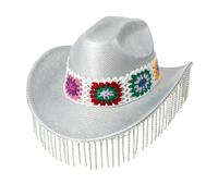 LLHCF Heavy Cowboy Hats Tassels Crystal Hat For Disco House Cocktails Parties Vacation Sparkly Tassels For Comedian