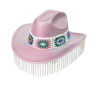 LLHCF Heavy Cowboy Hats Tassels Crystal Hat For Disco House Cocktails Parties Vacation Sparkly Tassels For Comedian