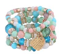 LLHCF Resin Stretchable with Vintage Heart Crystal Pendant and Swing Tassels Ornaments Ethnic Stretch Charm