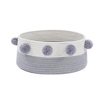 LLHCF Round Bed For Indoor Cats Hand Made Natural Cotton Woven Basket Pompoms Decoration Nest For Small Dogs Washable