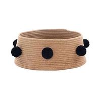 LLHCF Round Bed For Indoor Cats Hand Made Natural Cotton Woven Basket Pompoms Decoration Nest For Small Dogs Washable