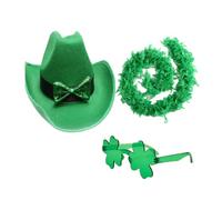 LLHCF Shamrock Cowboy Hat Scarf Costume For StPatrick Day Holiday Headdress Irish National Day Celebration Props