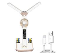 LLHCF Two Function LED Desk Lamp And Quiet Fan With Touches Interfaces And USB Charging For Study And Work Environment