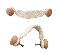 LLHDKF 2 Pack Bohemian Style Rope Knobs Door Handle Rope Knot Cabinet Drawer Cupboard Furniture Door Wooden Pulls Handles Drawer Pulls for Kitchen Cabinet Wardrobe Cupboard, Raw White, Wood Color