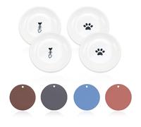 LLHQAMT Cat Food Dishes Ceramic, Fish Bone And Cat Paw Pattern, Non-Slip Pads, Cat Bowls Ceramic Set, Suitable For Cats And Small Dogs (Pack-4)