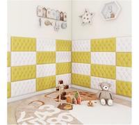 LLHTTDMBDFC Anti-Collision Wall Padding, Padded Wall Panels, 1.3CM Thick Protection Wall Sticker, 3D Foam Wall Panels, Upholstered Headboard Panels Decor For Bedroom(Yellow+white,10PCS)