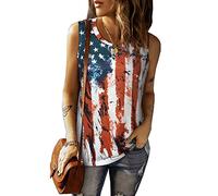 LLHXRUI American Flag Tank Tops for Women USA Stars Stripes Sleeveless Graphic T Shirt Casual Summer 4th of July Vest, Red-2, S