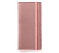 LLi Cufite Leather Checkbook Cover for Top & Side Tear Registers Duplicate Checks with Plastic Insert Flap Pen Holder Slim Wallet Card Holder for Men Women, PINK with Strap, 7.0x3.5x0.3 inches,