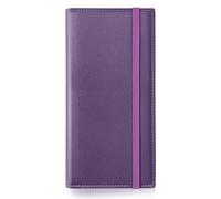 LLi Cufite Leather Checkbook Cover for Top & Side Tear Registers Duplicate Checks with Plastic Insert Flap Pen Holder Slim Wallet Card Holder for Men Women, PURPLE with Strap, 7.0x3.5x0.3 inches,