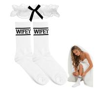llikknve 2Pcs Bride Socks and Lace Trimmed Bow Leg Ring, Charming Wifey Socks, Perfect Bride Gift for Wedding, Anniversary and Bridal Suites