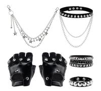 llikknve 6 PCS Punk Rock Studded Bracelets Set, Steampunk 80s Theme Retro Bracelets, Spiked Studded Bracelet Cuff, Adjustable Wrap Wrist Cuffs