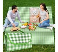 llikknve Picnic Blanket Waterproof , Tartan Mat with Handle for Camping, Park, Garden, Beach, Outdoor, Green, 200 X 300cm, Extra Large