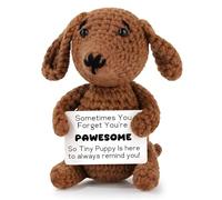 llikknve Positive Crochet Teckel, Brown Handmade Weiner Dog with Inspirational Card, Emotional Support Dog, Cute Encouragement Gift for DogLovers