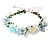 LLinfflr Fairy Floral Crown Flower Headband Forest Headpiece Woodland Even Circlet for Women Girls Bridal Wedding Prom Halloween Renaissance Cosplay Photo Blue