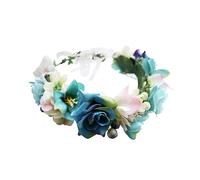LLinfflr Fairy Flower Crown Woodland Headband Forest Elf Headpiece Elven Floral Circlet for Women Girls Bridal Wedding Prom Halloween Renaissance Cosplay Photo Blue