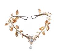 LLinfflr Golden Fairy Crown Flower Headband Elf Floral Headpiece Hair Wreath Woodland Forest Even Circlet for Women Girls Bridal Wedding Prom Halloween Renaissance Cosplay Photo
