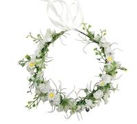 LLinfflr Women Floral Crown Rose Floral Headband Hair Wreath Flower Headpiece Halo Boho Party Prom Wedding Photos White
