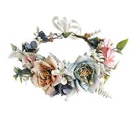 LLinfflr Women Floral Crown Wedding Floral Headband Hair Wreath Flower Headpiece Halo Boho Party Prom Photos