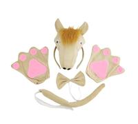 LLINthy 3pcs Cartoon Stuffed Horse Hair Hoop With Tail/Bowtie/Glove Set Performances Role Play Headwear For Teens Girl Child
