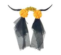 LLINthy Devil Horn Flower Headband With Veil Cosplay Costume Hairband Dark Series Hairhoop Day Of The Death Hairband For Women Women Fashion Accessory