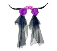 LLINthy Devil Horn Flower Headband With Veil Cosplay Costume Hairband Dark Series Hairhoop Day Of The Death Hairband For Women Women Fashion Accessory