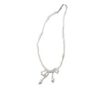 LLINthy Elegant Beaded Sweater Chain Jewelry Sophisticated Pearls Bead Bowknot Necklace Delicate Neckchain Jewelry Accessory Elegant Lady White Artificial