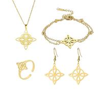 LLINthy Fashion Witches Knot Pendant Necklace Earring Adjustable CelticKnot Double Layer Chain Bracelets Irish Jewelry
