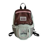 LLINthy Japanese Vintage Contrast Color Backpack Nylon Large Capacity Multi Pocket Schoolbag Embroidery Letter Student Book Bag Student Rucksack