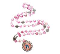 LLINthy Rose And Heart Beads Glass Pendant Rosary Necklace With Glass Pendant Prayer Believers Neckwear For Parties Vintage Heart Beads Necklace