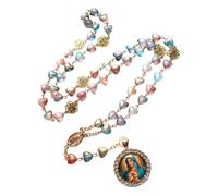 LLINthy Rose And Heart Beads Glass Pendant Rosary Necklace With Glass Pendant Prayer Believers Neckwear For Parties Vintage Heart Beads Necklace