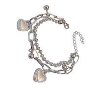 LLINthy Trendsetting Double Layers Heart and Tassels Sturdy Alloy Bead Chain Bangle for Women Unique Hip Hop Jewelry Love Pendant
