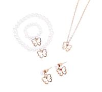 LLINthy Unique Butterfly Pendant Pearls Necklace Stylish Butterfly Pendant Necklace And Pearls Earrings Rings Set For Girls Festive Jewelry For Girls