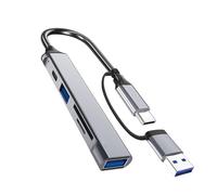 LLINthy USB C+USB Hubs 5 Port Adapter For 5 In 1 USB C/USB Hubs Dongle Portable USB C Hubs Memory Card Adapter Reader For Laptops