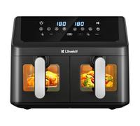 LLIVEKIT 9L Dual Zone Air Fryer, 2×4.5L Independent Double Drawers AirFryer, Sync Finish, Viewing Window & Interior Light, 4D Hot Air Circulation, 8 Cooking Presets, Uses No Oil Cooking for Family