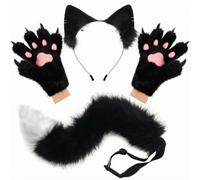 Lljsszr Ear Headband Paw Shaggy Tail Costume Set With Pointed Claw Details Adjustable Tail Suitable for Dress Up Parties Events, Black