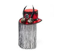 Lljsszr Gothic Style Hat Top Hat Steampunk Hat Costume Hat Cosplay Hat With Lace Goggles Draping Fringe And Compass Touch In Wool Felt Suitable for cosplay, Red, M 56-58cm